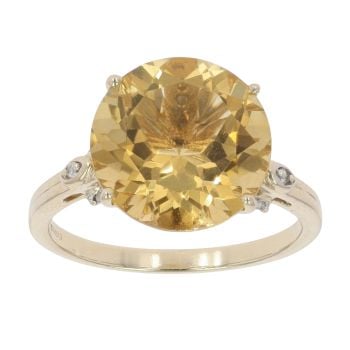 9ct Yellow Gold Citrine and 0.10ct Diamond Single Stone Ring