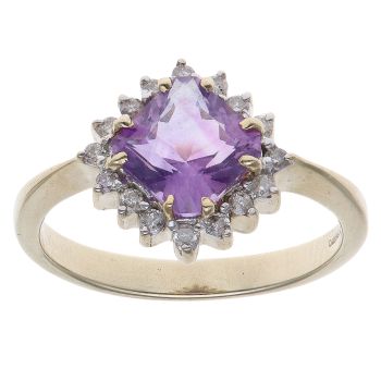 9ct Yellow Gold 0.15ct Diamond and Amethyst Cluster Ring