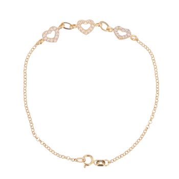14ct Yellow Gold Cubic Zirconia Hearts Belcher Bracelet 7.5"
