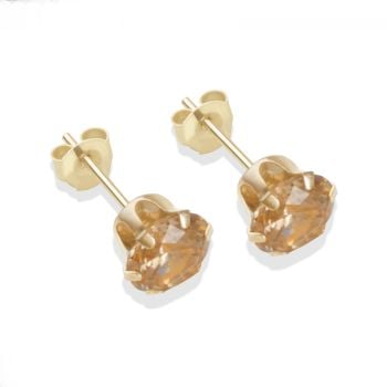 9ct yellow gold 6mm champagne CZ stud Earrings