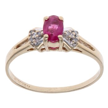 9ct Yellow Gold 0.05ct Diamond and Ruby Single Stone Ring
