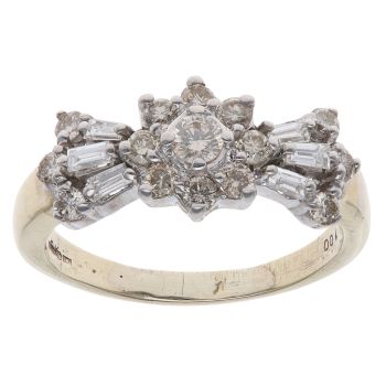 9ct Yellow Gold Tinted 1.00ct Brilliant Cut and Baguette Cut Diamond Cluster Ring