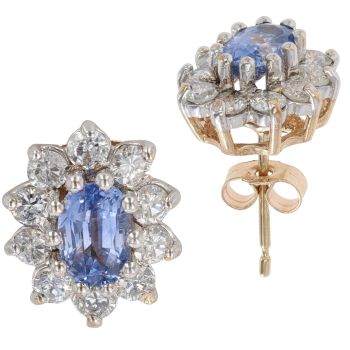 9ct Yellow Gold 0.90ct Brilliant Cut Diamond and Sapphire Cluster Earrings