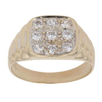 9ct Yellow and White Gold Cubic Zirconia Cluster Signet Ring