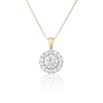 9ct Yellow Gold 1.00ct Lab Grown Diamond Halo Pendant Necklace G VS And