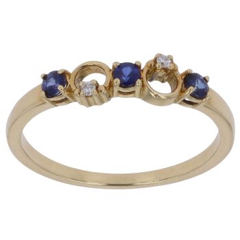18ct Yellow Gold 0.02ct Brilliant Cut Diamond and Sapphire Fancy Ring