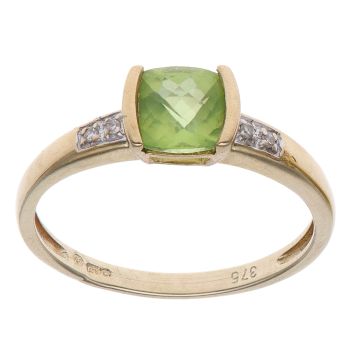 9ct Yellow Gold 0.02ct Brilliant Cut Diamond and Peridot Solitaire Ring