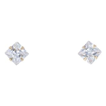 9ct Yellow Gold Princess Cut Crystal Stud Earrings