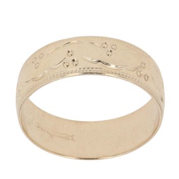 9ct Yellow Gold Patterned Wedding Band 6.5mm