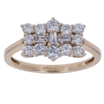 9ct Yellow Gold 1.00ct Brilliant and Baguette Cut Lab Grown Diamond Cluster Ring