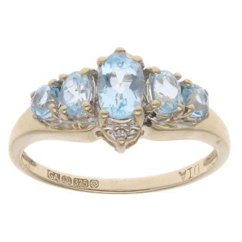 9ct Yellow Gold 0.02ct Diamond And Aquamarine Ring