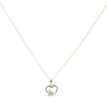 Children's 14ct Yellow Gold Cubic Zirconia Butterfly Heart Pendant And Chain 16"