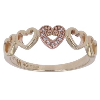 9ct Yellow and Rose Gold White Topaz Affinity Hearts Clogau Ring