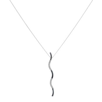 9ct White Gold 0.05ct Diamond Wave Pendant And Chain 18"