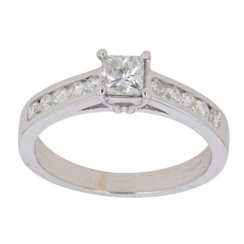 18ct White Gold 0.65ct Brilliant and Princess Cut Diamond Solitaire Ring