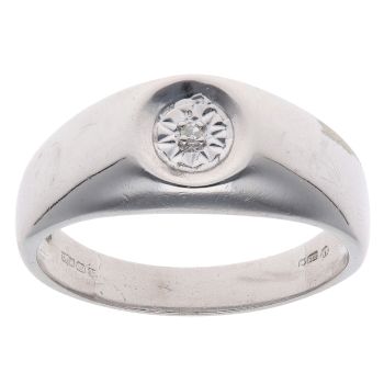 9ct White Gold 0.05ct Diamond Signet Ring