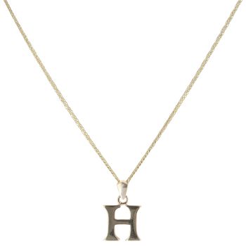 9ct Yellow Gold H initial Pendant and Foxtail Chain 18"