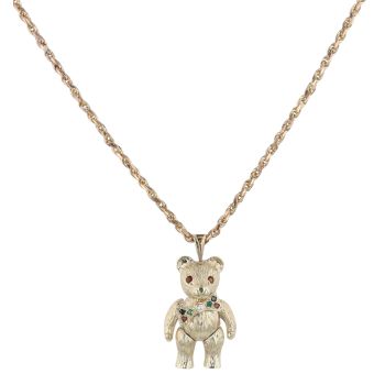 9ct Yellow Gold Multi Gemstone Teddybear Pendant and Chain 18"