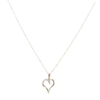 9ct Yellow Gold 0.05ct Diamond Heart Pendant and Chain 18"