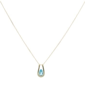 9ct Yellow Gold Blue Topaz Pendant And Chain 18"