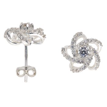 Silver Cubic Zirconia Swirl Stud Earrings By Icesia