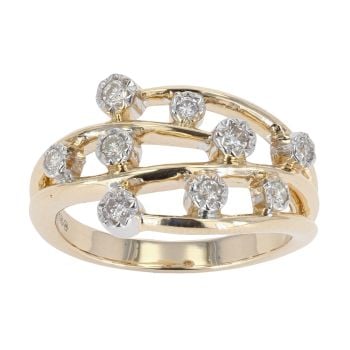 9ct Yellow Gold Diamond Nine Stone Crossover Ring by Anya Belle