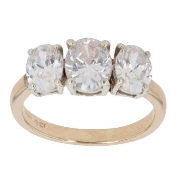 9ct Yellow Gold Cubic Zirconia Three Stone Ring