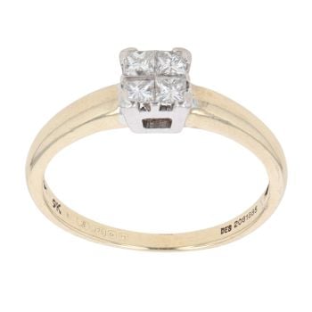 9ct Yellow Gold 0.25ct Princess Cut Diamond Cluster Ring