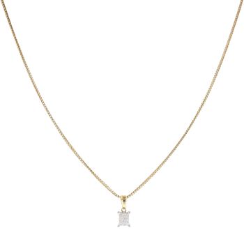 18ct Yellow Gold 0.20ct Princess Cut Diamond Cluster Pendant and Chain 16"