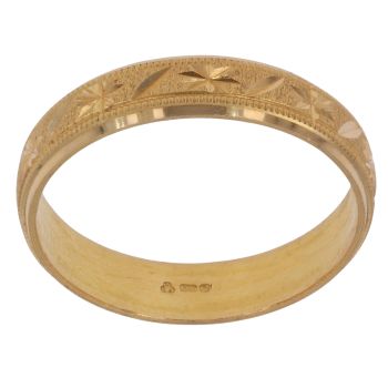 22ct Yellow Gold D Cut Floral Wedding Band