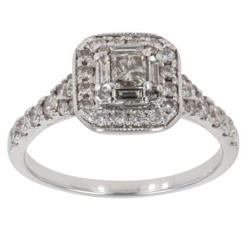 18ct White Gold 1.00ct Princess, Brilliant And Baguette Cut Cluster Ring