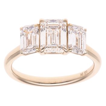 9ct Yellow Gold 3.00ct Emerald Cut Lab Grown Diamond Trilogy Ring