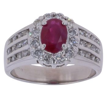 14ct White Gold 0.80ct Brilliant Cut Diamond and Ruby Cluster Ring