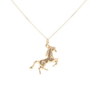 9ct Yellow Gold Horse Pendant And Chain 18"