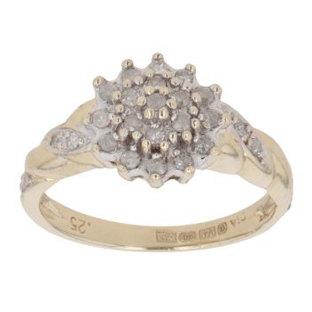 9ct Yellow Gold 0.25ct Brilliant Cut Diamond Cluster Ring