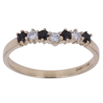 9ct Yellow Gold Sapphire and Cubic Zirconia Wishbone Ring