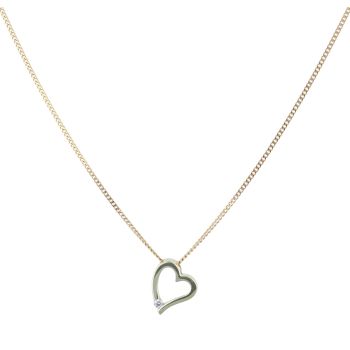 9ct Yellow Gold Cubic Zirconia Heart Pendant and Chain 18"