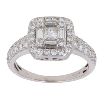 18ct White Gold 0.85ct Princess, Brilliant And Baguette Cut Diamond Cluster Ring