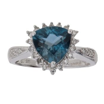 9ct White Gold 0.26ct Diamond And Blue Topaz Cluster Ring