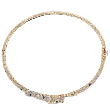 9ct Yellow Gold 0.10ct Diamond And Sapphire Leopard Bangle