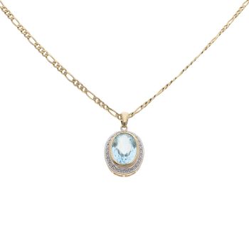 9ct Yellow Gold 0.02ct Diamond And Blue Topaz Cluster Pendant And Chain 20"