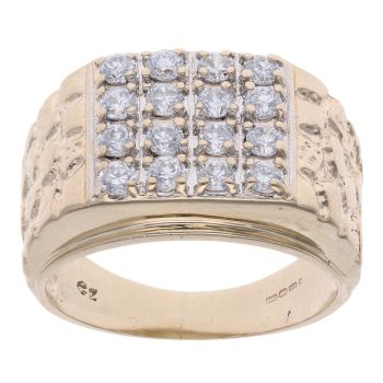 9ct Yellow Gold Cubic Zirconia Nugget Signet Ring