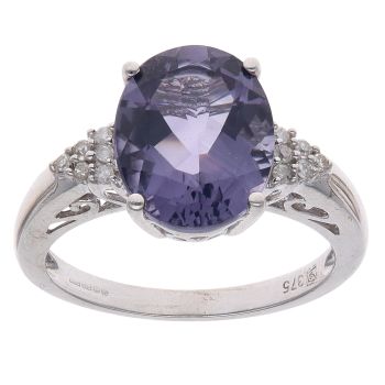9ct White Gold 0.05ct Brilliant Cut Diamond and Lolite Solitaire Ring