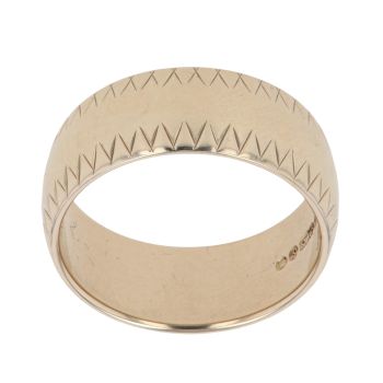 9ct Yellow Gold Patterned Edge Wedding Band 7.5mm