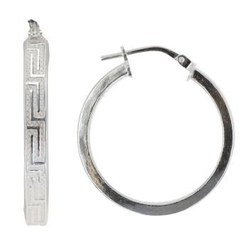 Silver Greek Key Hoop Earrings By Icesia