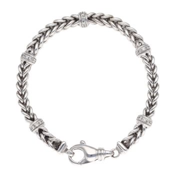 9ct White Gold 0.35ct Brilliant Cut Diamond Foxtail Bracelet 7"