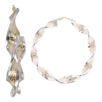 14ct Yellow and White Gold Greek Key Hoop Earrings