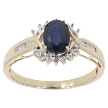 9ct Yellow Gold 0.10ct Diamond and Sapphire Cluster Ring