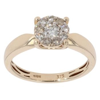 9ct Yellow Gold 0.40ct Brilliant Cut Diamond Cluster Ring