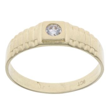 9ct Yellow Gold Cubic Zirconia Patterned Signet Ring